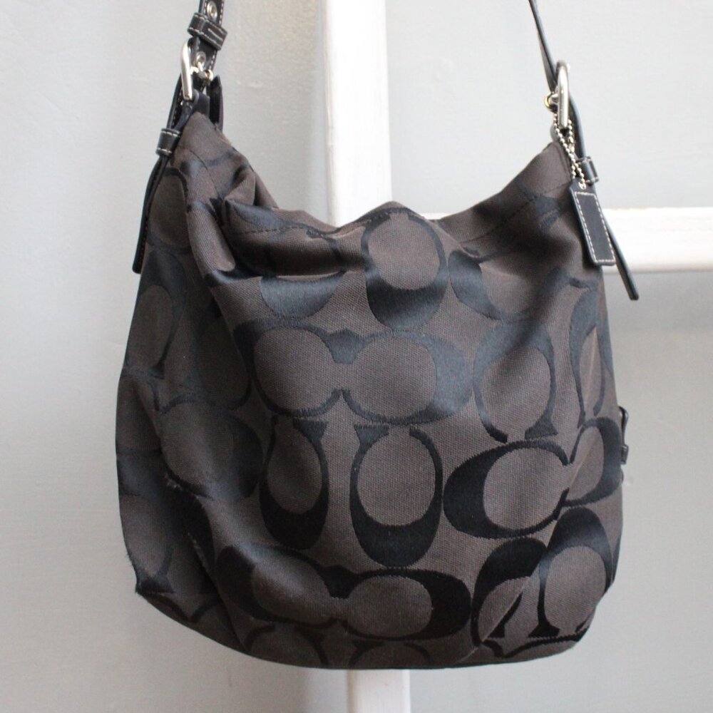 Coach VTG Y2K Black Soho Signature Duffle Canvas Leather Shoulder Crossbody Bag - Picture 3 of 9